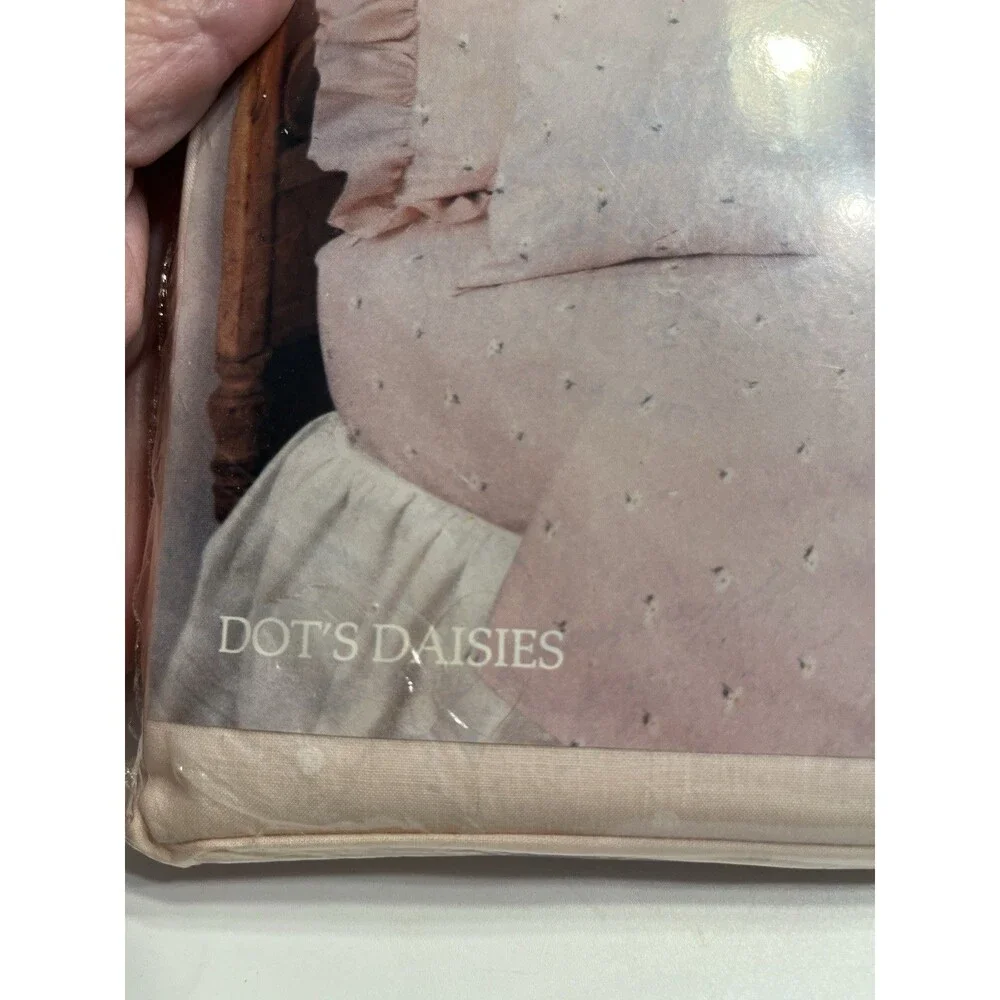 Dan River Pink w White Daisies Polka Dot Ruffled Twin Flat Sheet Vtg NOS USA